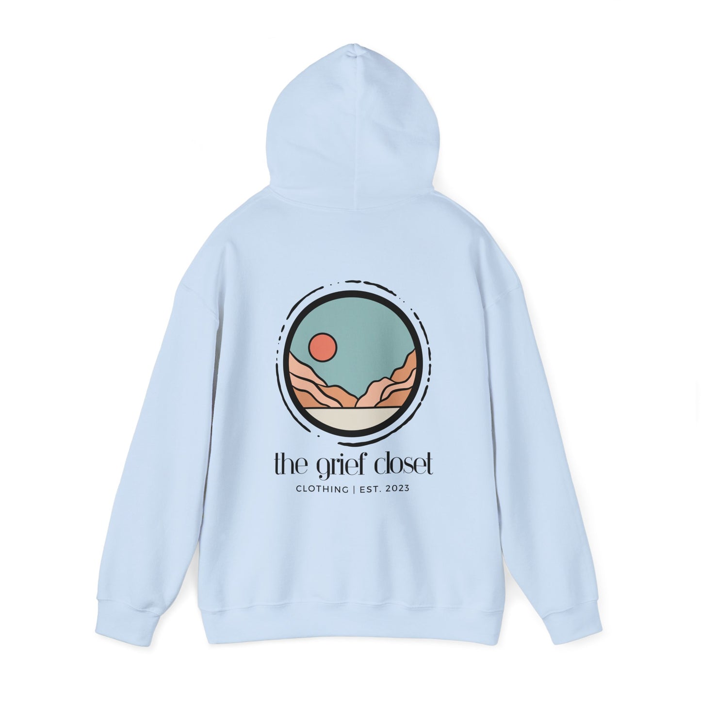 The Grief Closet Logo Front and Back | Dark Text Hoodie